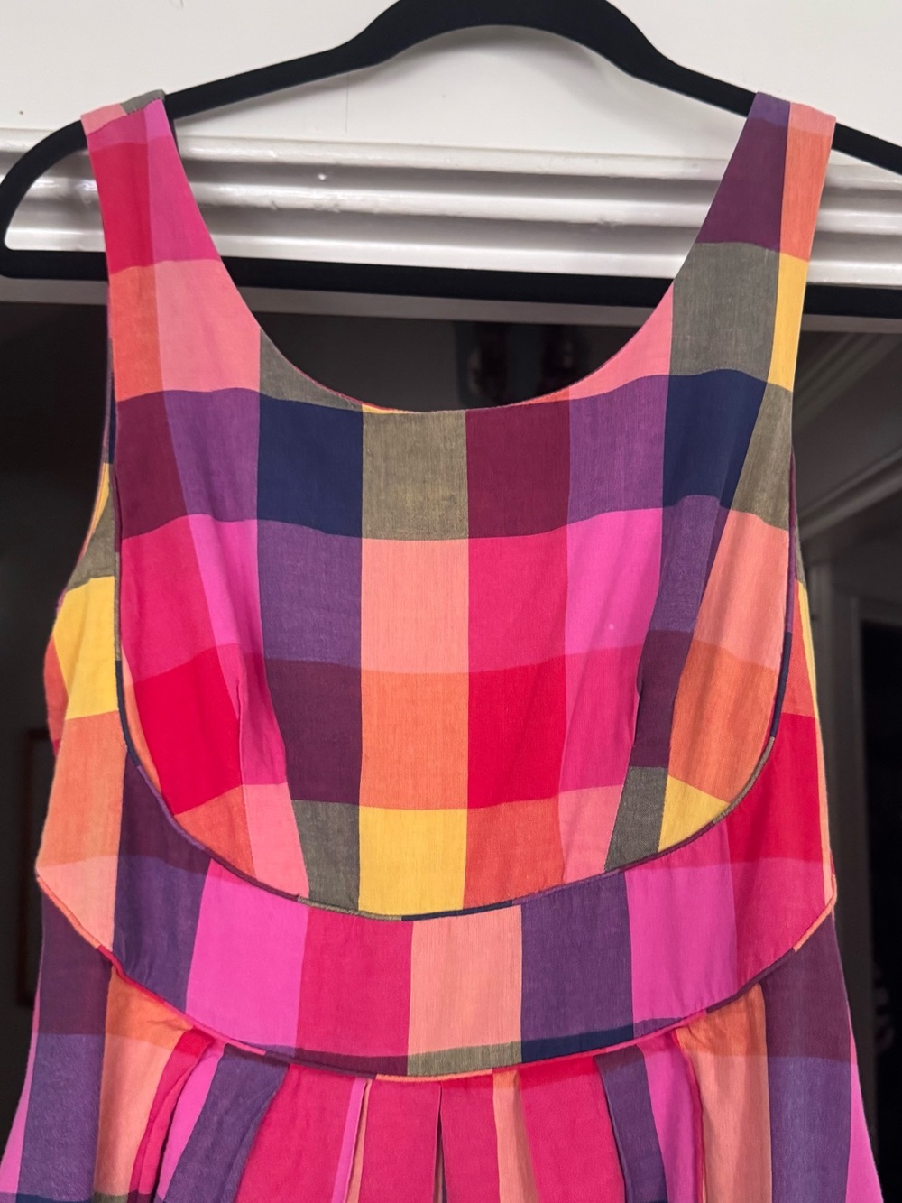 Emily and Fin Sunset Plaid Dress tank sleeveless pink yellow orange bright boho - Picture 2 of 10